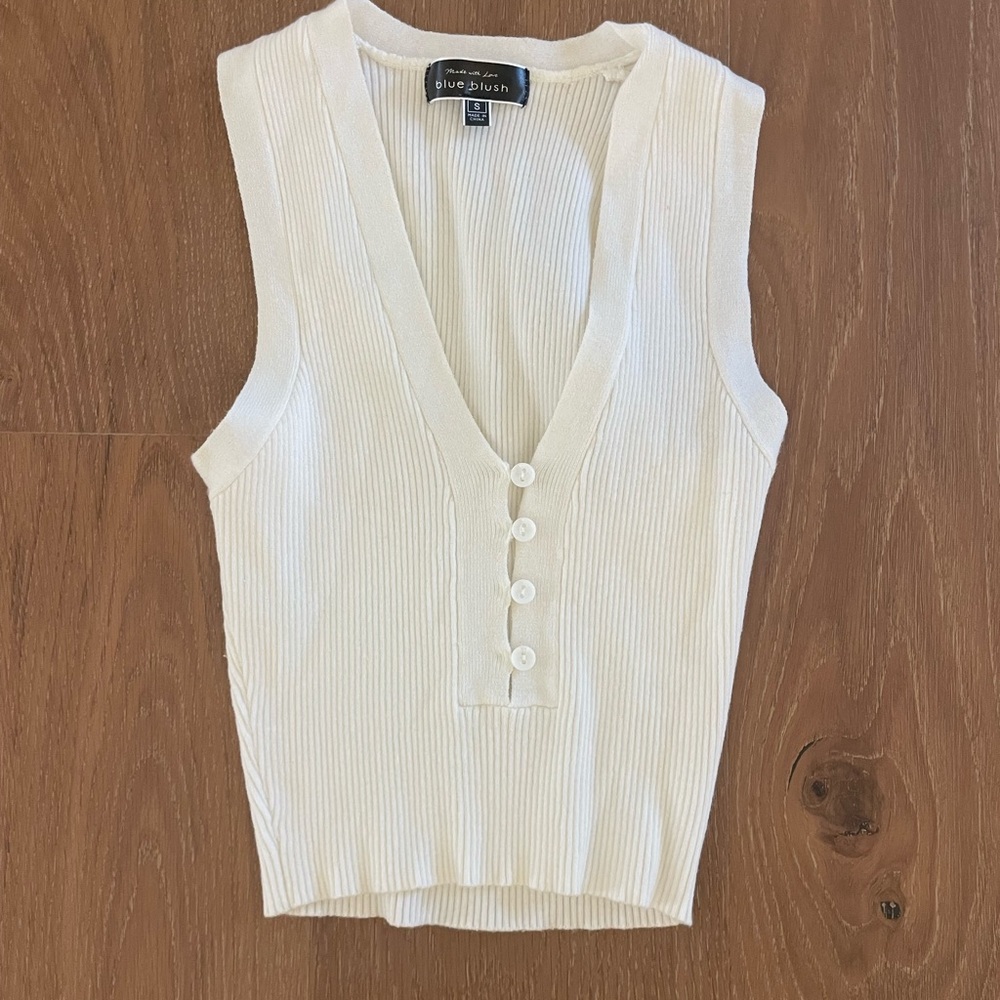 Cream ribbed Buttoned Tank Top